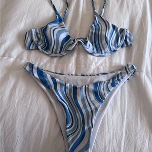 Blue and White Striped Bikini